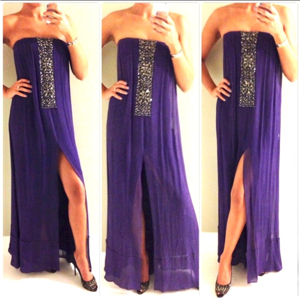 New BCBGMAXAZRIA Exene Purple See-through Gown w/crystals embellishments, size 2